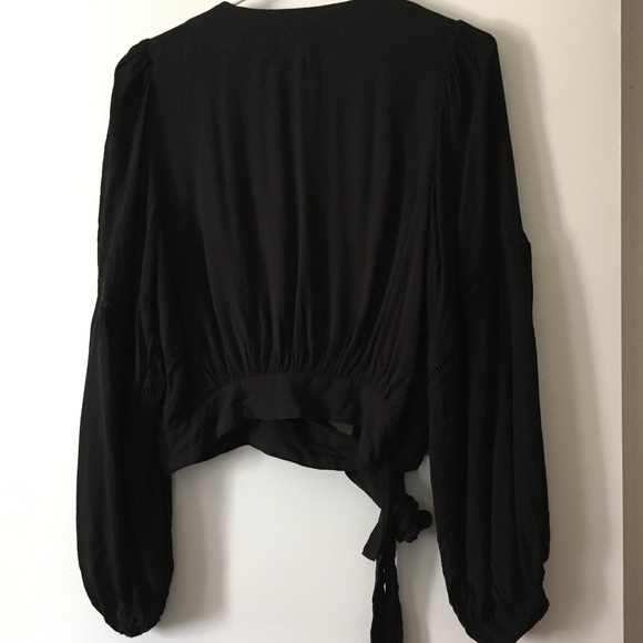 Free People Black Wrap L/S Rayon Top S - Picture 10 of 10